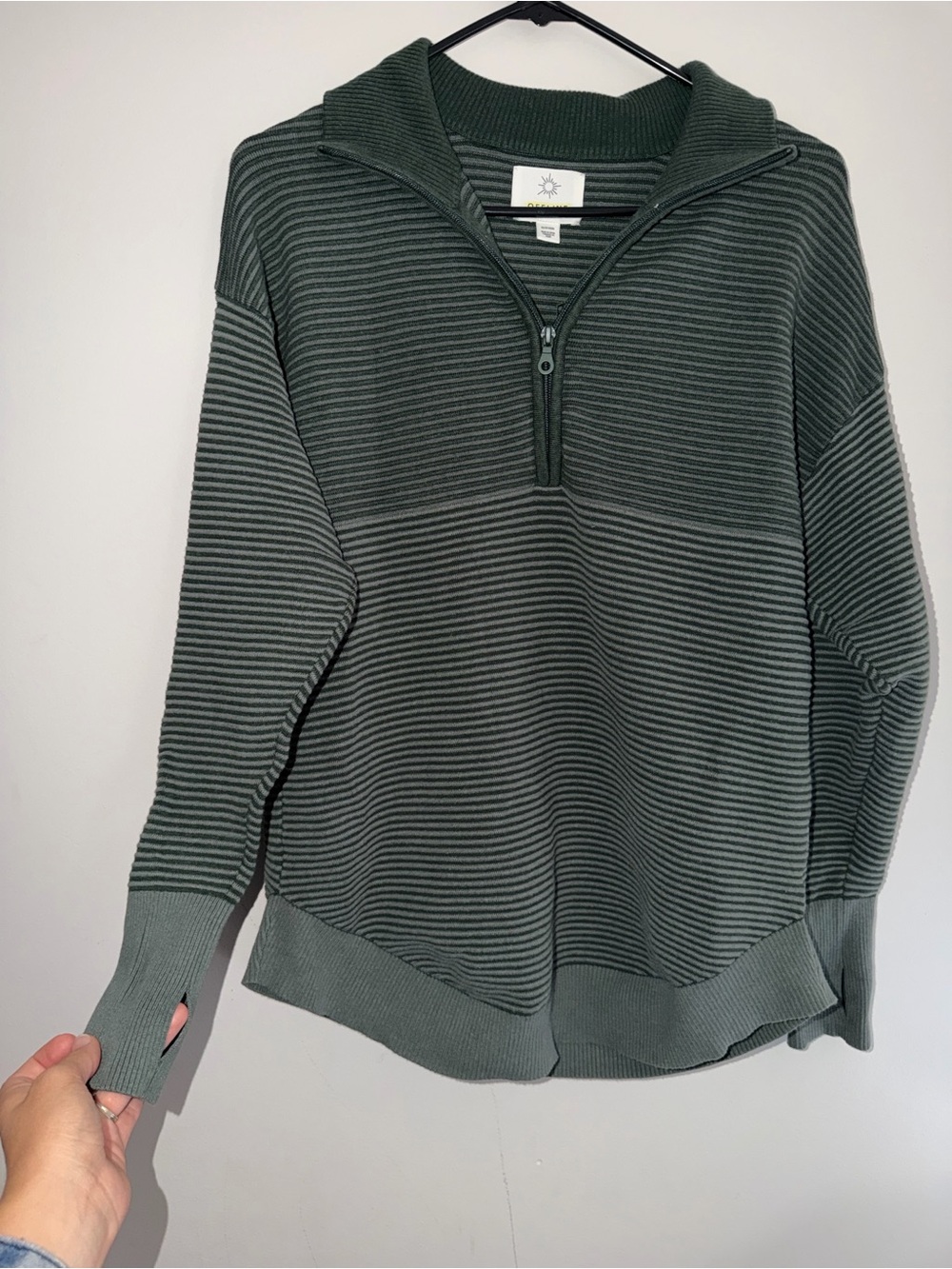 aerie Dark Green Ribbed Quarter-Zip Turtleneck Sweater